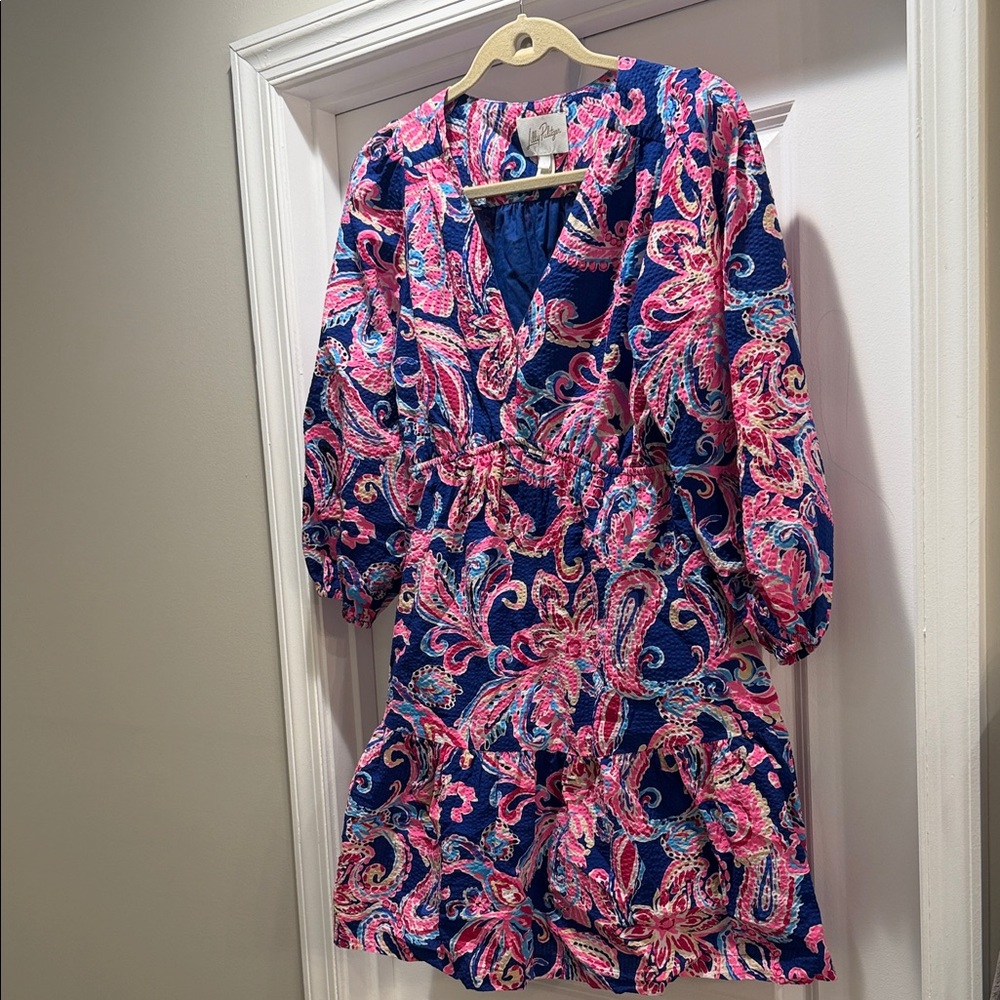 Lilly Pulitzer Navy Blue Pink Paisley Mini Dress
